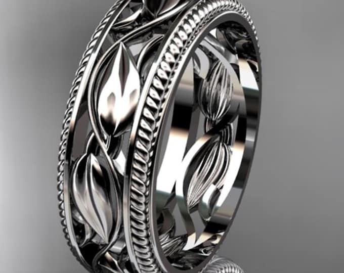 14k White Gold Band Nature Inspired Anniversary Ring