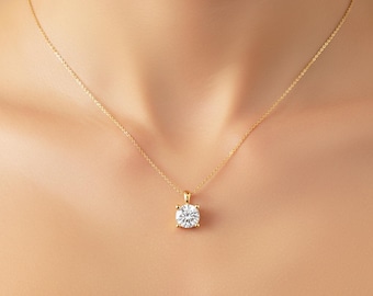 2 Carat Round Cut Lab Grown Diamond Solitaire Pendant Solid 14K Gold Diamond Pendant IGI Certified