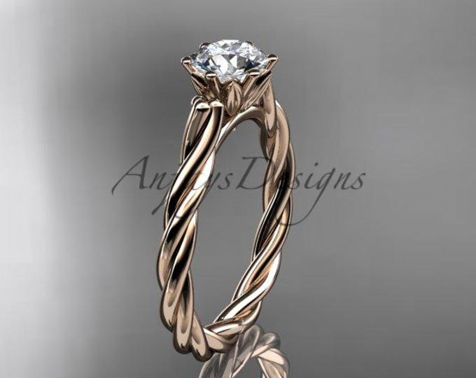 Twisted Rope Engagement Ring 1 Carat Lab Grown Diamond 14K Rose Gold Rope Ring IGI Certified Bridal Ring