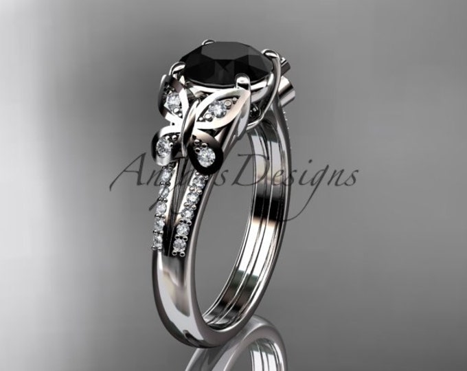 Unique Butterfly Ring Black Diamond Engagement Ring 14k Gold Nature Inspired Wedding Ring For Her