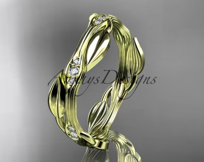 Nature inspired Ring 14k Yellow Gold Diamond leaf and vine Wedding Ring Engagement Ring