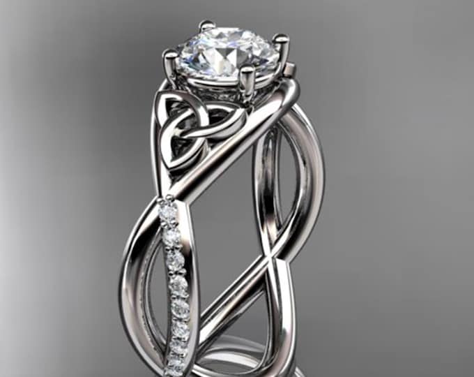 1 Carat Round Brilliant Lab Grown Diamond Celtic Ring Trinity Knot Engagement Ring 4 Prong 14k White Gold Ring IGI Certified