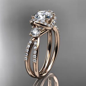 1 CT Round Lab Grown Diamond Ring Three Stone Engagement Ring 3 Stone Ring 14k Rose Gold