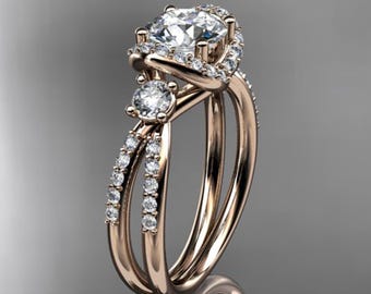 1 CT Round Lab Grown Diamond Ring Three Stone Engagement Ring 3 Stone Ring 14k Rose Gold