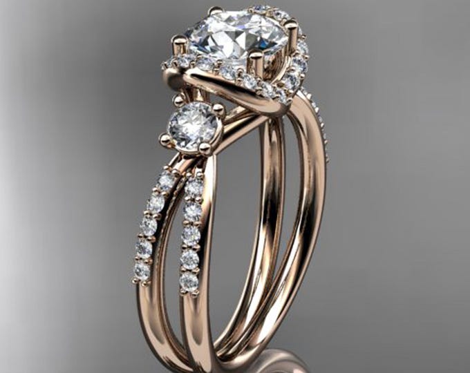 1 CT Round Lab Grown Diamond Ring Three Stone Engagement Ring 3 Stone Ring 14k Rose Gold