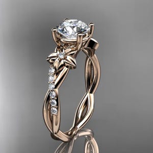 1 CT Lab Grown Diamond Engagement Ring Nature Inspired Ring Floral Engagement Ring 14k Rose Gold CVD Diamond