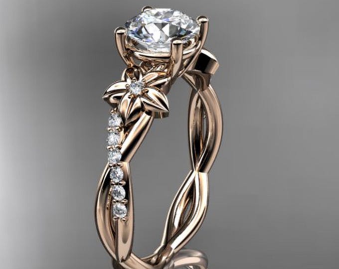 1 CT Lab Grown Diamond Engagement Ring Nature Inspired Ring Floral Engagement Ring 14k Rose Gold CVD Diamond