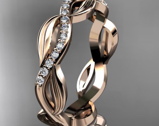 Leif Wedding Ring 14k Rose Gold Diamond leaf and vine Wedding Ring Engagement Ring Wedding band