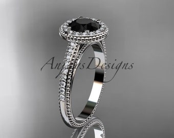 Platinum Diamond Unique Engagement Ring Wedding Ring Black Diamond
