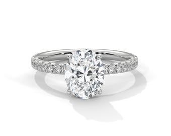 2CT Oval Cut Lab Grown Diamond Engagement Ring Half Eternity Diamond Ring Hidden Halo 14k White Gold IGI Certified