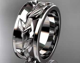 14K Leaf Vine Branch Ring Unique Wedding Band Nature Inspired Ring 14K Solid White Gold Promise Ring