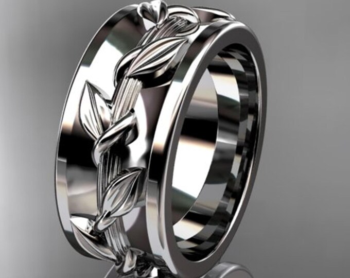 14K Leaf Vine Branch Ring Unique Wedding Band Nature Inspired Ring 14K Solid White Gold Promise Ring