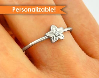 Diamond Flower Ring For Her Anniversary Gift in Solid 14k Gold or Sterling Silver Handmade Jewelry