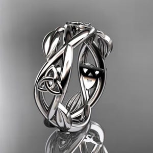 Nature Inspired Wedding Band 14k White Gold Celtic Trinity Knot Ring Anniversary Ring Handmade Jewelry