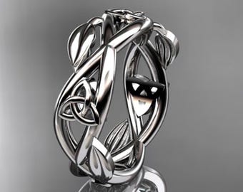Nature Inspired Wedding Band 14k White Gold Celtic Trinity Knot Ring Anniversary Ring Handmade Jewelry