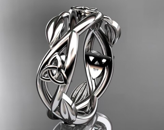 Nature inspired Wedding Ring 14kt white Gold Celtic Trinity Knot Wedding band triquetra Ring Engagement Ring