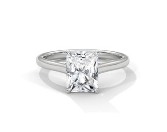 Radiant Cut 2 Carat Lab Grown Diamond Solitaire Engagement Ring Elongated Radiant Cut 14k White Gold Dainty Ring