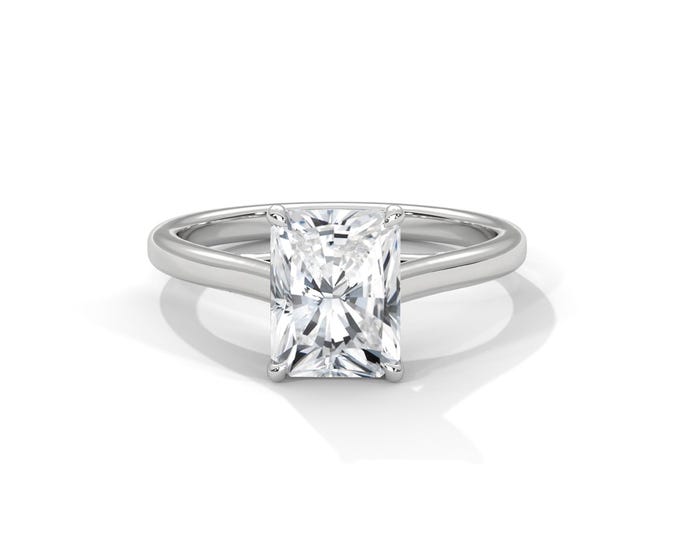 Radiant Cut 2 Carat Lab Grown Diamond Solitaire Engagement Ring Elongated Radiant Cut 14k White Gold Dainty Ring