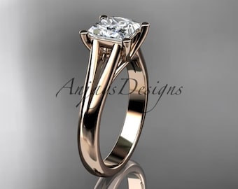 Moissanite Engagement Ring Designer Ring 14kt Rose Gold Unique Engagement Ring Wedding Ring Solitaire Ring