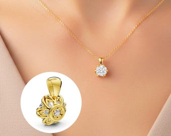 Diamond Pendant Round Cut Nature Inspired Lab Grown Diamond Floral Pendant Solid 14K Gold IGI Certified