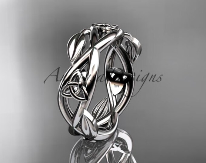Nature inspired Wedding Ring 14kt white Gold Celtic Trinity Knot Wedding band triquetra Ring Engagement Ring