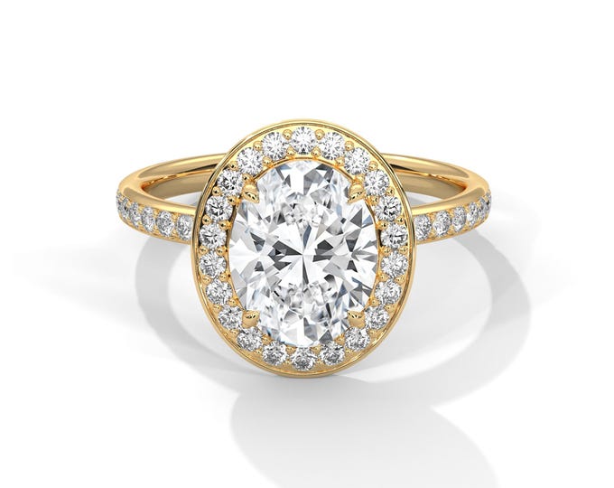 2 Carat Oval Cut E VS1 Engagement Ring - 2 CT Oval Lab Grown Diamond Halo Ring - 18K Yellow Gold Ring - IGI Certified