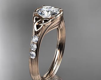 Celtic Knot Engagement Ring 14K Rose Gold Trinity Knot Diamond Wedding Ring IGI Certified