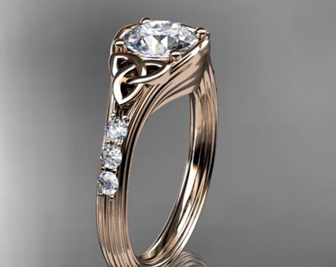 Celtic Knot Engagement Ring 14K Rose Gold Trinity Knot Diamond Wedding Ring IGI Certified