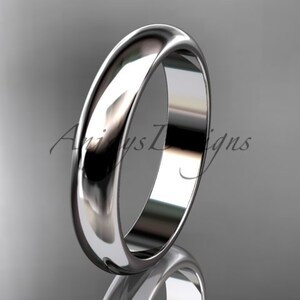 14k White Gold Band 4mm Classic Dome Polished Comfort Fit Men's Women's Wedding Ring Pink Simple Thin