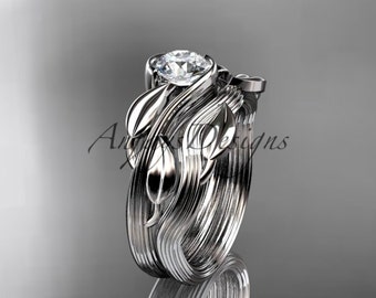 Charles and Colvard Moissanite Engagement Ring 14k White Gold Leaf Wedding Ring