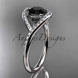 1 Carat Round Cut Black Diamond Engagement Ring Solitaire Halo 14k White Gold Dainty Ring