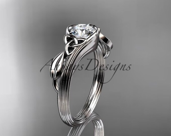 Celtic Engagement 1ct Lab Grown Diamond Ring 14k White Gold Trinity Knot Ring IGI Certified CVD