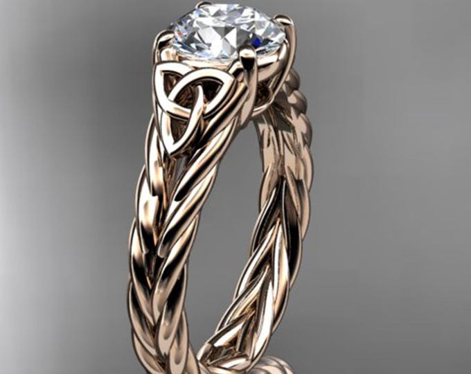 Celtic Engagement Ring Unique Wedding Ring Women's Engagement Ring 14k Rose Gold Diamond Ring Anniversary Ring
