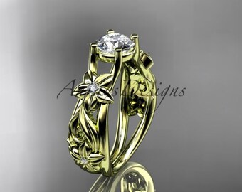 14k Leaf Flower Engagement Rings Yellow Gold Vine Branch Wedding Bridal Ring For Her