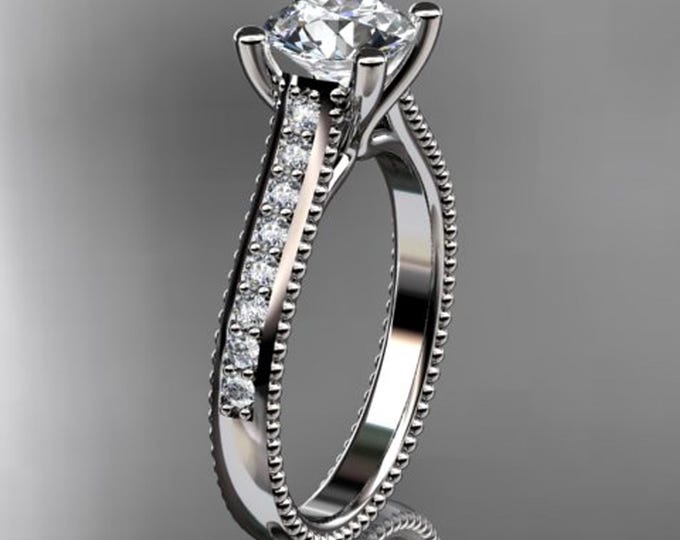 1 Carat Round Lab Grown Diamond Ring 14k White Gold Solitaire Diamond Ring 1 CT Engagement Ring Side Stone Ring for Her