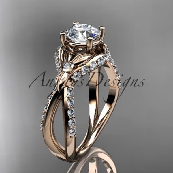 Unique 14kt Rose Gold Diamond flower leaf and vine Wedding Ring Engagement Ring