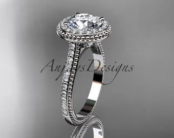 Round 1 Carat Diamond Engagement Ring Halo Engagement Ring Round Cut Art Deco Ring Platinum Ring