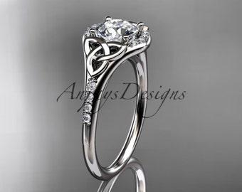 Moissanite Engagement Ring Platinum Diamond Celtic Trinity Knot Wedding Ring Engagement Ring