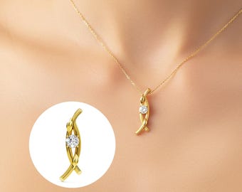 Olive Branch Diamond Necklace 14K Yellow Gold Leaf Pendant Necklace for Women Nature Inspired Jewelry
