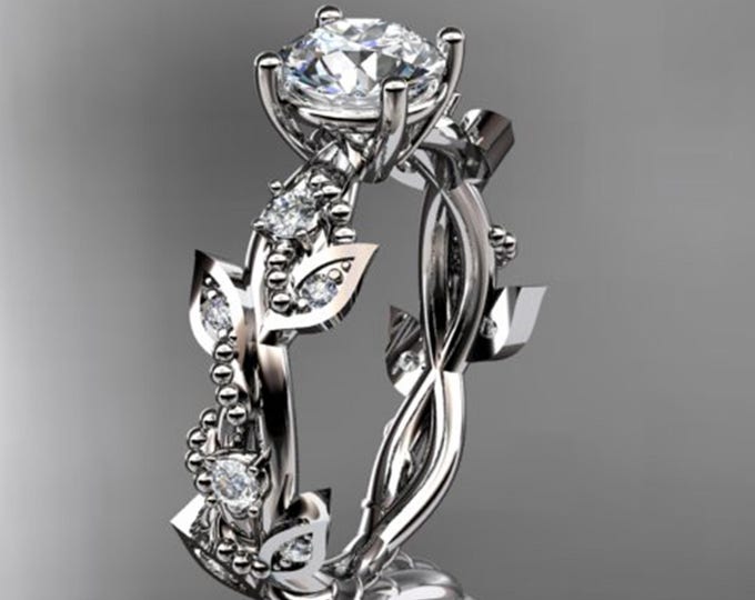 Nature Inspired 1 Carat Lab Grown Diamond Engagement Ring Round Brilliant CVD Diamond Ring