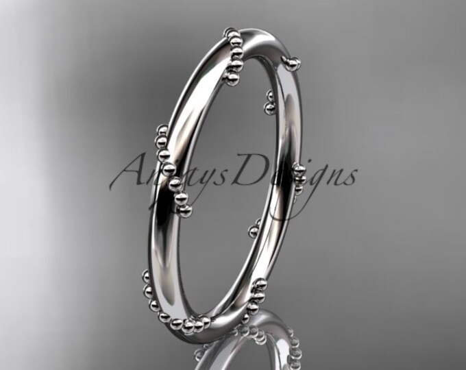 14k White Gold Wedding Band Unique Ring Simple Stacking Ring Tiny Bead Ring Stackable Ring