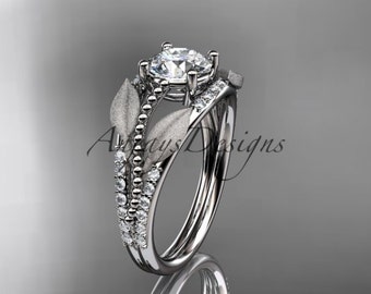 Unique 14kt white Gold Diamond leaf and vine Wedding Ring Engagement Ring