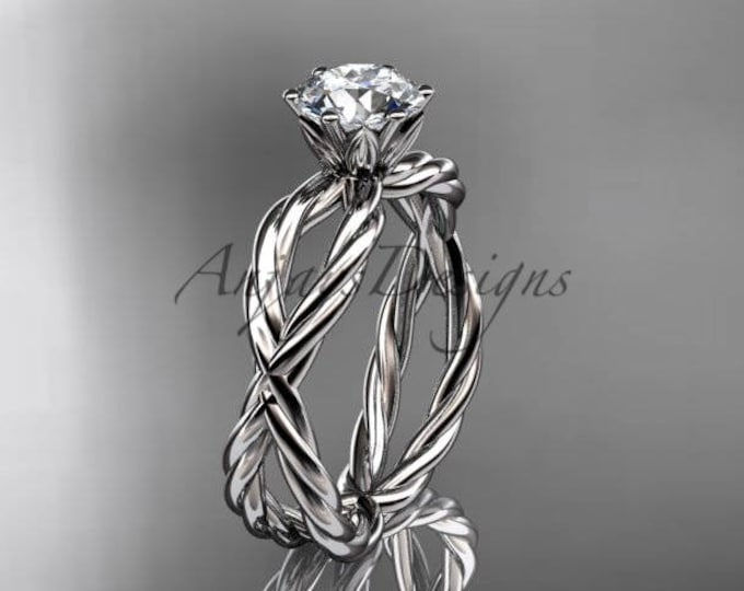 1 Carat Round Diamond Rope Engagement Ring 14K White Gold Lab Grown Diamond Twisted Rope Bridal Ring IGI Certified