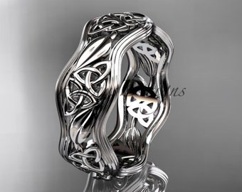 Nature Inspired Celtic Knot Wedding Band 14k White Gold Leaf Engagement Ring Anniversary Gift For Her