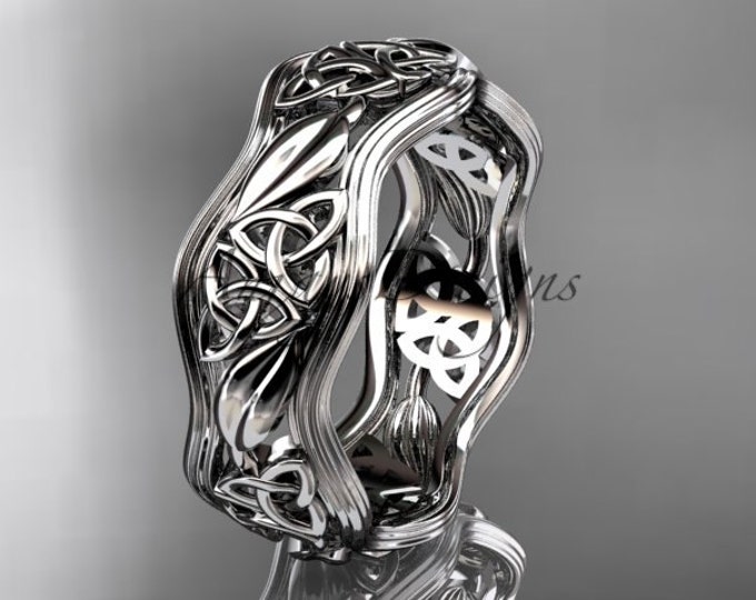 Nature Inspired Celtic Knot Wedding Band 14k White Gold Leaf Engagement Ring Anniversary Gift For Her