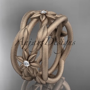 Women&#39;s Floral Diamond Eternity Wedding Band Rose Gold 14k Leaf Vine Engagement Band Nature Inspired Jewelry Gift