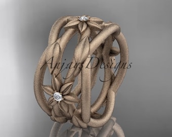 Women's Floral Diamond Eternity Wedding Band Rose Gold 14k Leaf Vine Engagement Band Nature Inspired Jewelry Gift