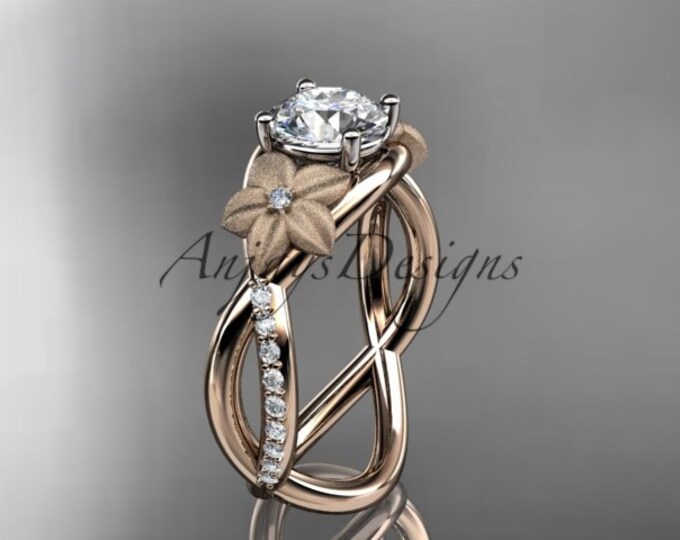 Unique Flower Engagement Ring 1 CT Lab Diamond Ring 14k Rose Gold Organic Floral Design Ring IGI Certified