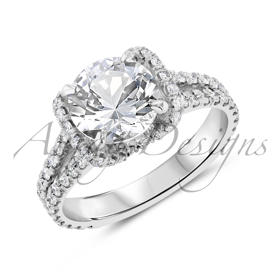 Unique Engagement Rings 14K White Gold Moissanite Engagement - Etsy