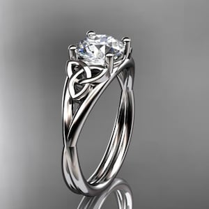 Celtic Trinity Knot Engagement Ring 1 Carat Moissanite Engagement Ring Round Brilliant Cut Set in 14K Solid White Gold